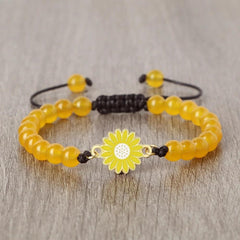 6mm Natural Stone Bracelets with Daisy Pendant Adjustable Braided Cord Symbolizes Purity and Joy Meaningful Gifts for Loved Ones - Buddha bead​