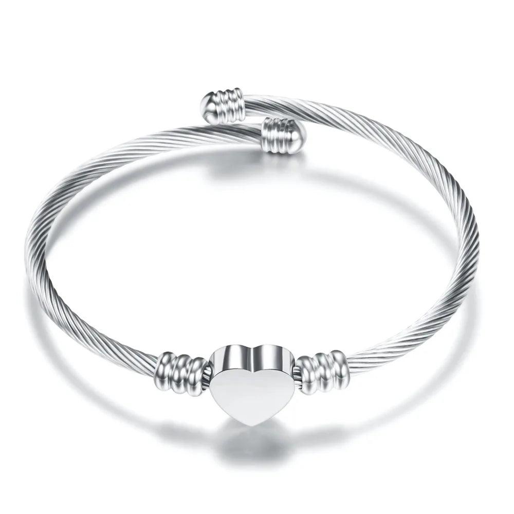 Stainless Steel Bangle For Women Heart Seal Accessories Adjustable Size - Buddha bead​