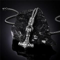 Norse Vikings Thor's Hammer Mjolnir Scandinavian Rune Amulet Necklace Stainless Steel Chain Vegvisir Anchor Pendant Male Jewelry - Buddha bead​