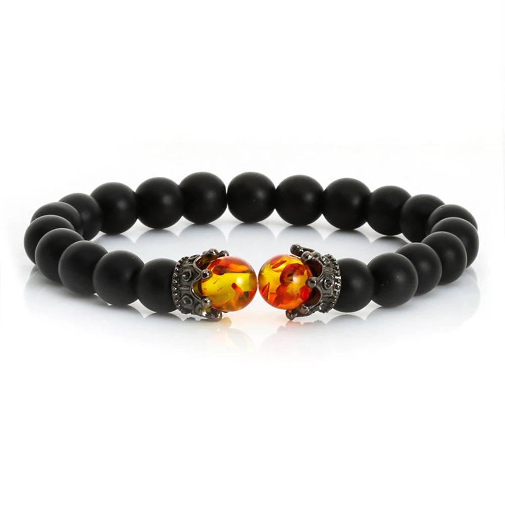 Black Volcanic Crown Bracelet Charm Tiger Eye Beads Lava Rock Bracelet For Men Women Braided Bracelets Handmade Jewelry Pulseira - Buddha bead​