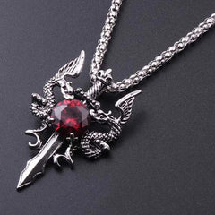 1 Gothic Dragon Water Diamond Long Necklace Men's Dominant Retro Dragon Necklace - Buddha bead​