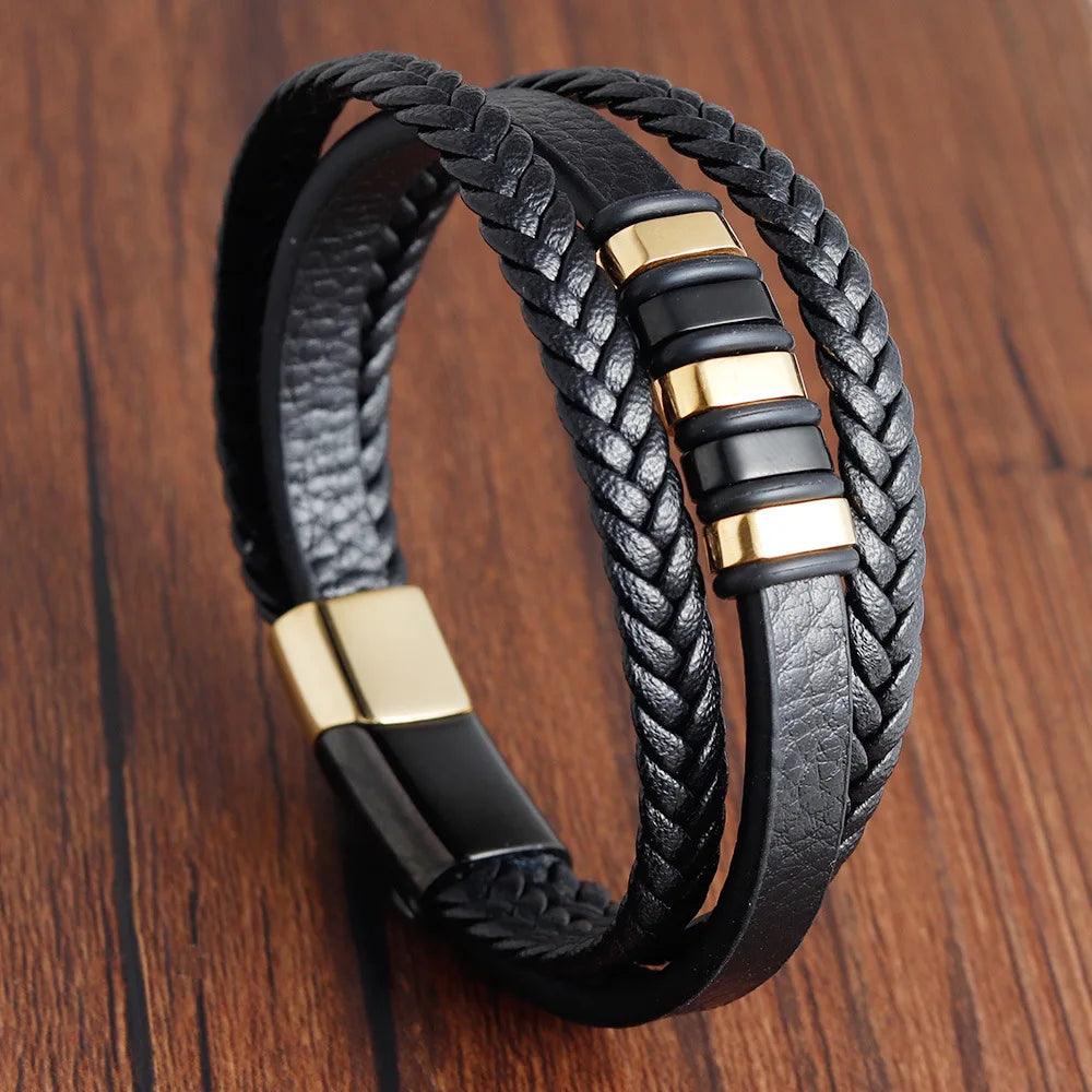 Charm Braid Rope Bracelet For Men Stainless Steel Magnetic Buckle Genuine Leather Bracelets & Bangles Male Female Jewelry - Buddha bead​
