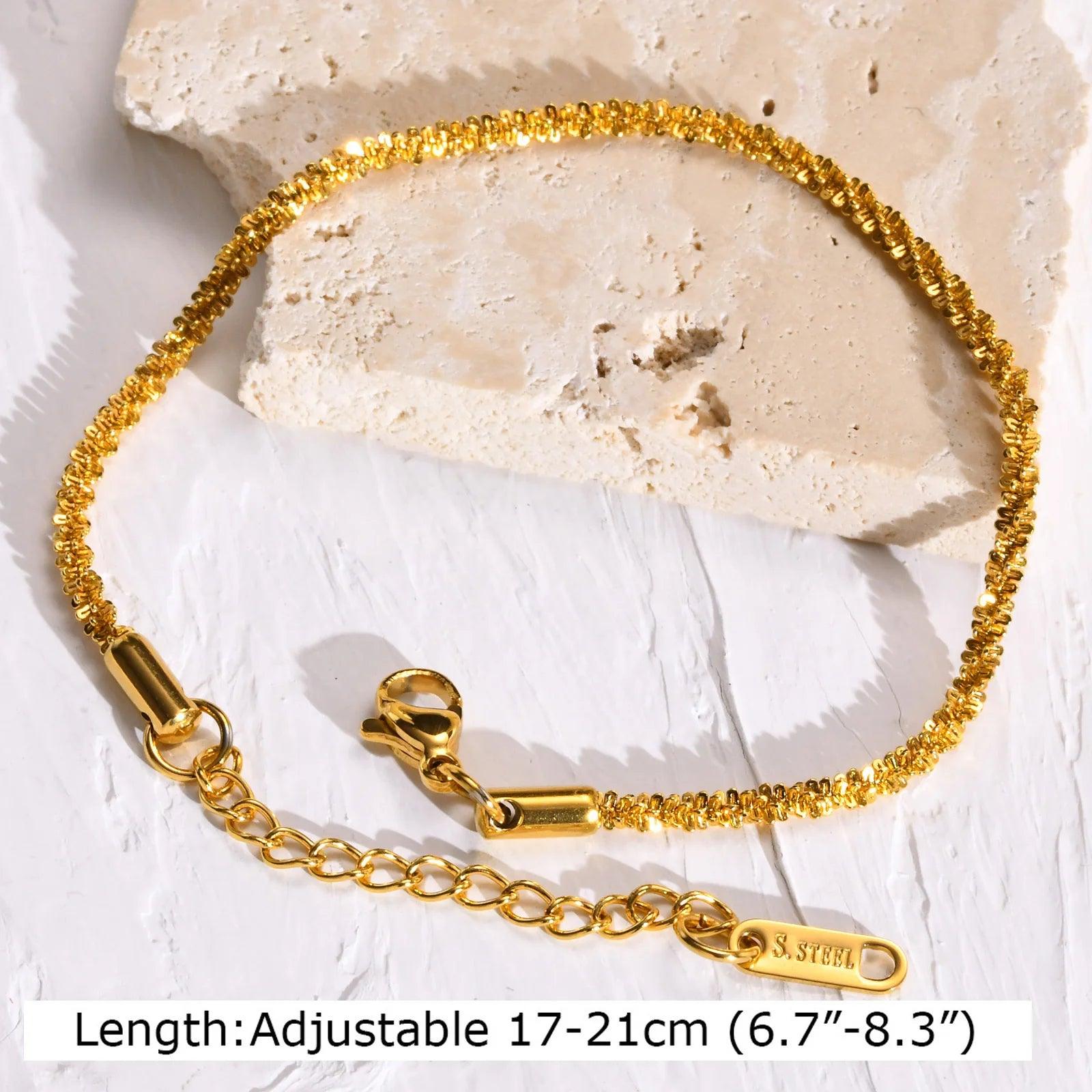 Statement Stainless Steel Chain Bracelet for Women, Vantage 18k Gold Plated Elegant Jewerlry - Buddha bead​