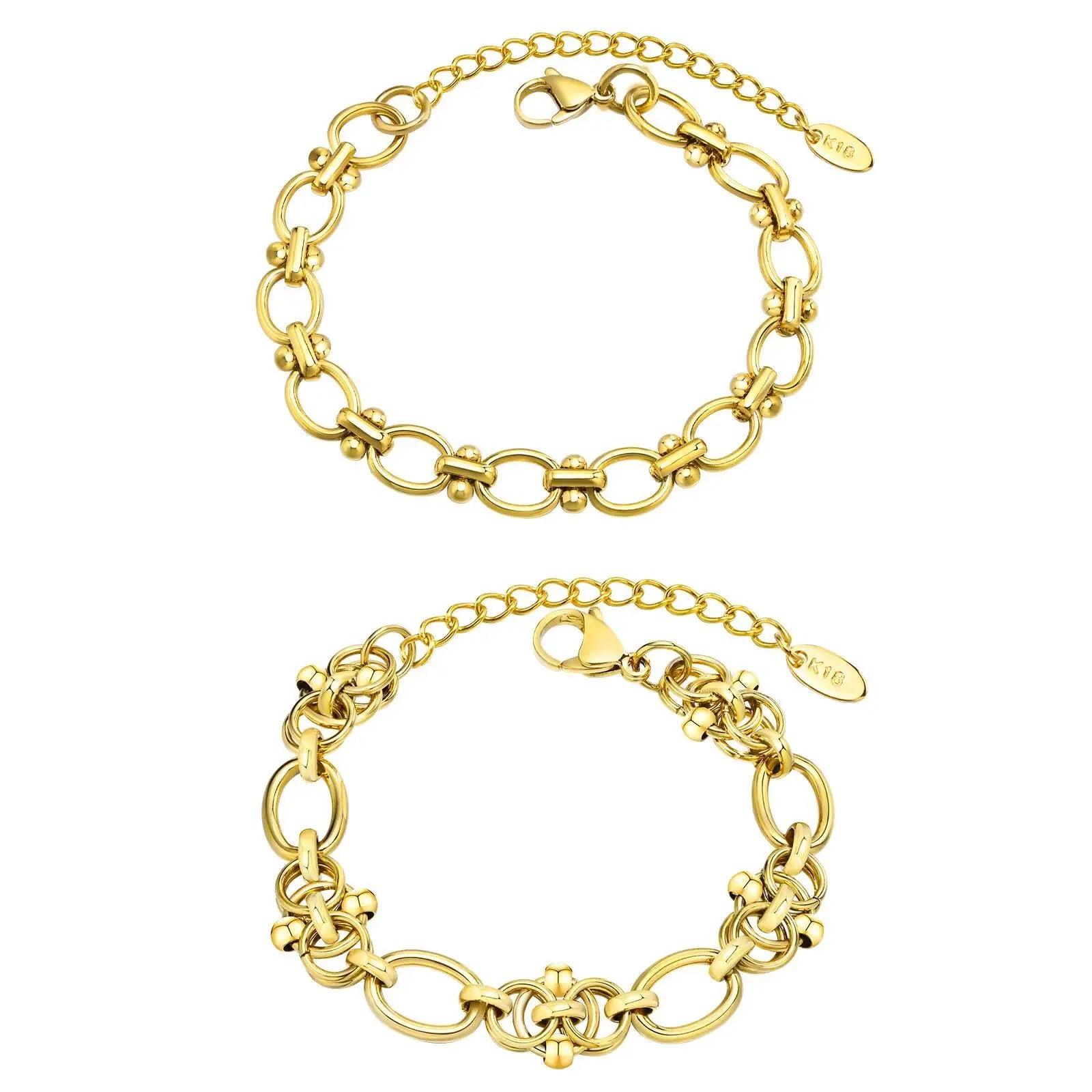 Statement Stainless Steel Chain Bracelet for Women, Vantage 18k Gold Plated Elegant Jewerlry - Buddha bead​