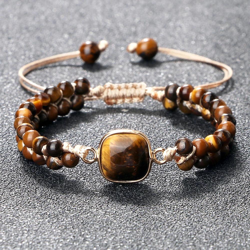 Natural Tiger Eye Stone Bracelet Handmade Mini 4mm Beads Yoga Wrap Bracelet & Bangle for Women Men Bohemian Jewelry Couple Gifts - Buddha bead​