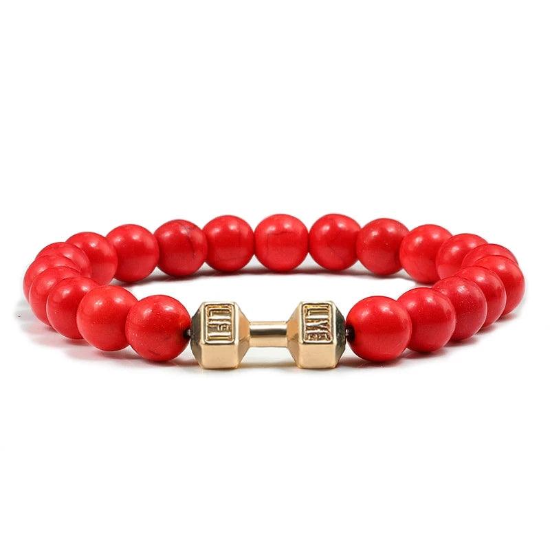 Natural Volcanic Stone Bracelet Men Matte Black Lave White Beads Charm Dumbbell Strand Bracelets Women Barbell Fitness Jewelry - Buddha bead​