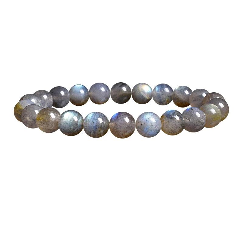 Natural Grey Labradorite Bracelets Flash Smooth Spectrolite Moonstone Round Elastic Beads Bracelet Genuine Natural Stone Jewelry - Buddha bead​