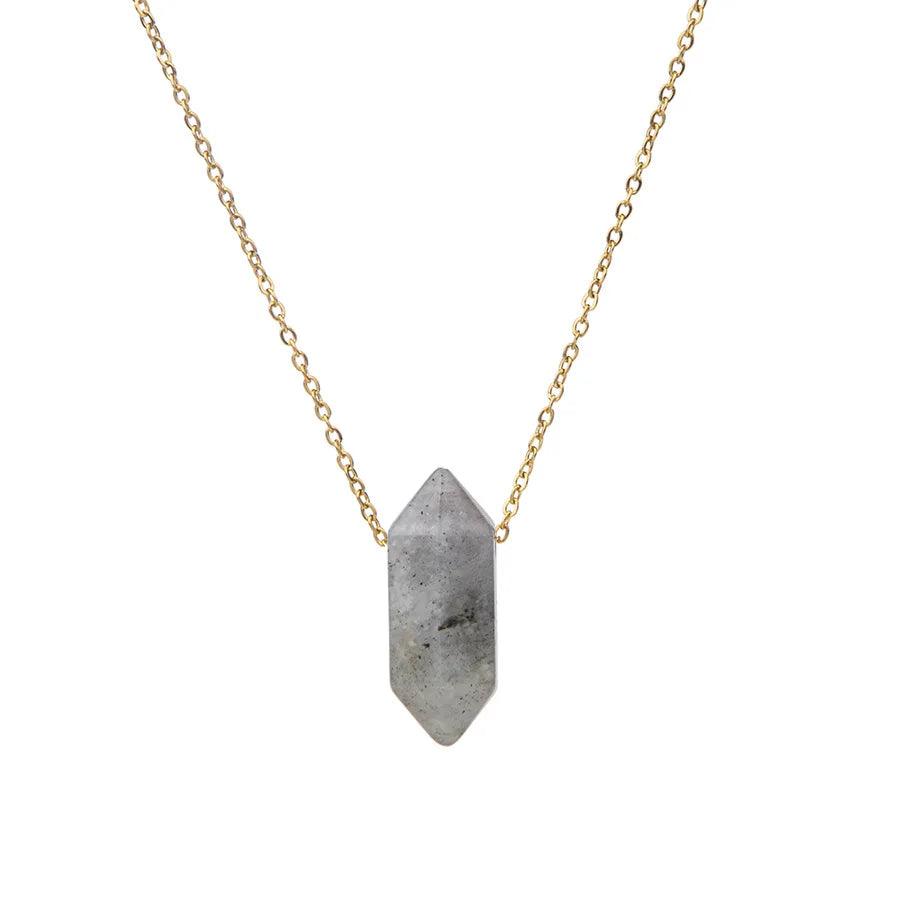 New creative crystal double pointed hexagon pendant jewelry natural stone stainless steel color preserving women's necklace - Buddha bead​