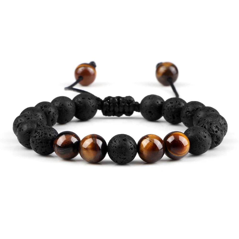 Black Volcanic Crown Bracelet Charm Tiger Eye Beads Lava Rock Bracelet For Men Women Braided Bracelets Handmade Jewelry Pulseira - Buddha bead​