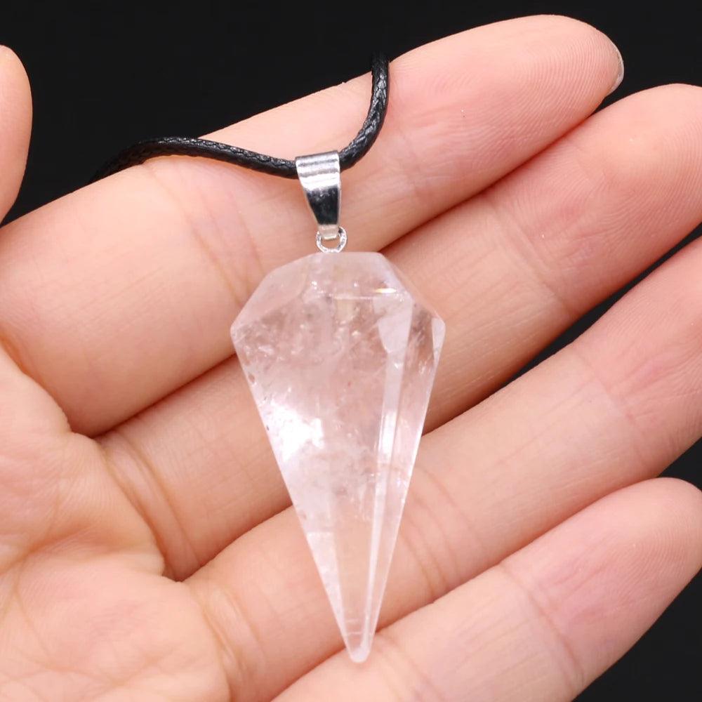 Natural Stone Amethysts Healing Pendulum,Gem Reiki Heal for Divination Cone Crystal Amulet Pendant Women Necklace Jewelry - Buddha bead​