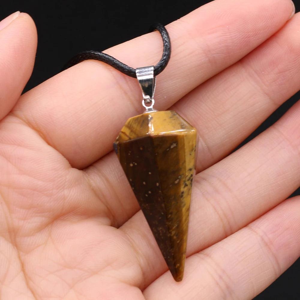 Natural Stone Amethysts Healing Pendulum,Gem Reiki Heal for Divination Cone Crystal Amulet Pendant Women Necklace Jewelry - Buddha bead​