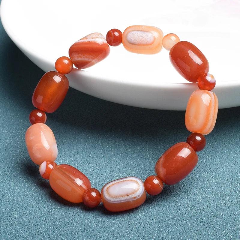 Natural Green Peacock Agates Bracelet Women Elegant Drum Barrel Shape Jade Beads Bangles Healing Energy Stone Jewelry Gifts - Buddha bead​