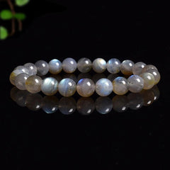 Natural Grey Labradorite Bracelets Flash Smooth Spectrolite Moonstone Round Elastic Beads Bracelet Genuine Natural Stone Jewelry - Buddha bead​