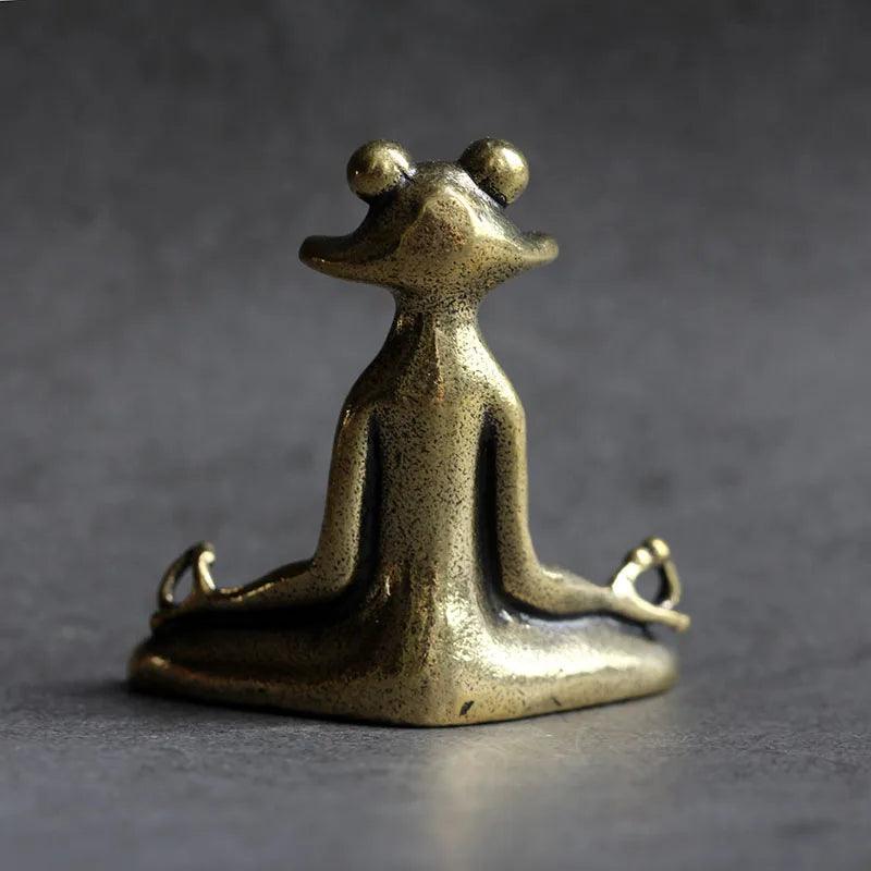 Antique Brass Meditation Zen Frog Statue Ornament Copper Animal Sculpture Incense Burner Home Desk Decorations Tea Pet - Buddha bead​