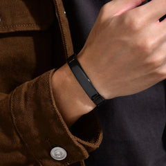 Stylish Waterproof Mens Bracelets,Free Engrave Carbon Fiber ID Tag Wristband,Trendy Jewelry Gifts to Dad Husband - Buddha bead​