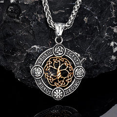 Never Fade Norse Rune Life Tree Necklace Men Gold Color Stainless Steel Pendant Valknut Trinity Male Lucky Amulet Viking Jewelry - Buddha bead​