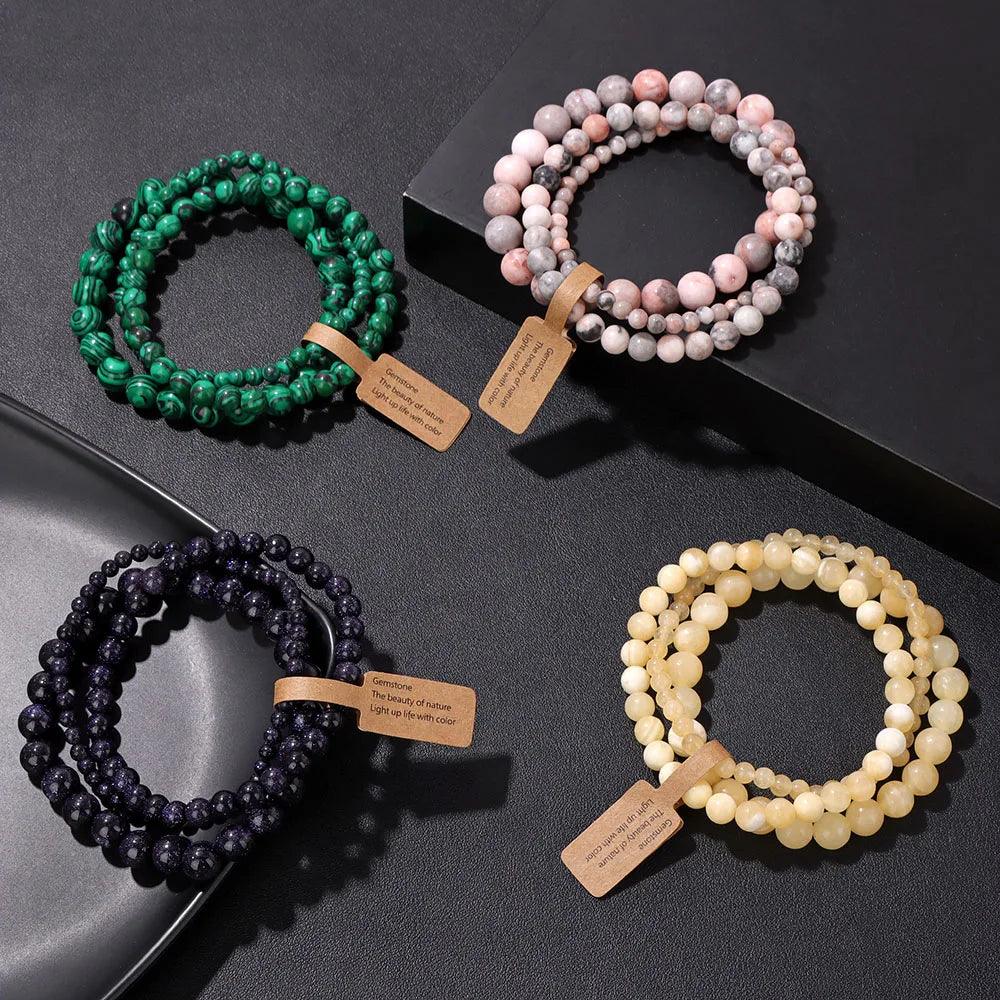 Pink Zebra Beads Bracelet Women 4 6 8mm Natural Stone Turquoises Agates Tiger Eye Quartz Beaded Bracelets Set Men Friend Jewelry - Buddha bead​