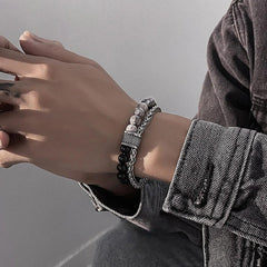 HNSP Men Bracelet Rosary Beads Stainless Steel Hand Chain Splicing Bracelet For Men Protect Jewelry Accessories Male - Buddha bead​