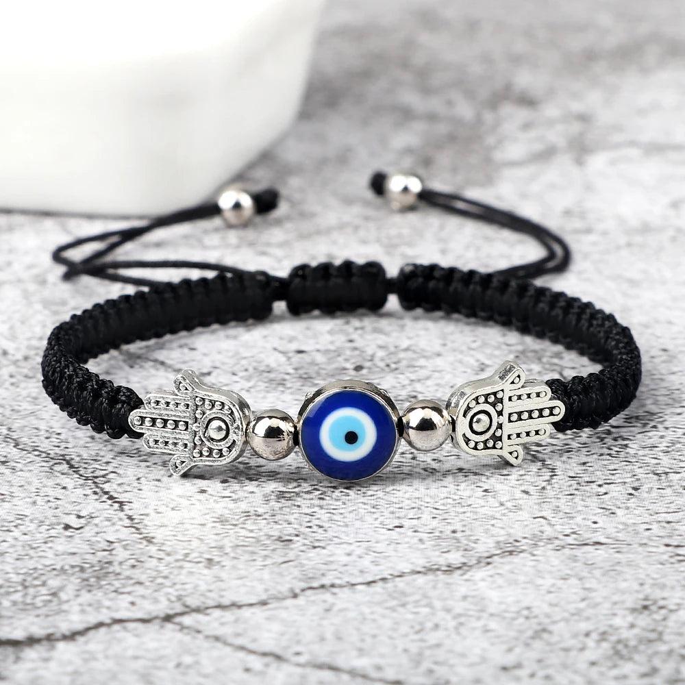 Hand of Fatima Pendant Bracelet Turkish Blue Evil Eye Lucky Red Braided Rope Handmade Adjustable Couple Jewelry For Women Men - Buddha bead​