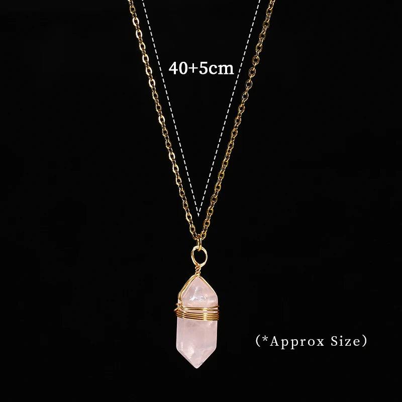 Change Better Natural Pink Quartz Amethyst Hexagon Column Pendant Necklace Women Men Handmade Stainless Steel Chain Choker Gift - Buddha bead​