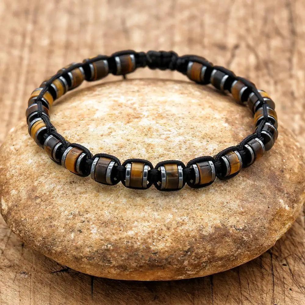 Handmade Man Jewelry Tiger Eye Stone Hematite Braided Bracelet Charm Bracelet for Couple - Buddha bead​