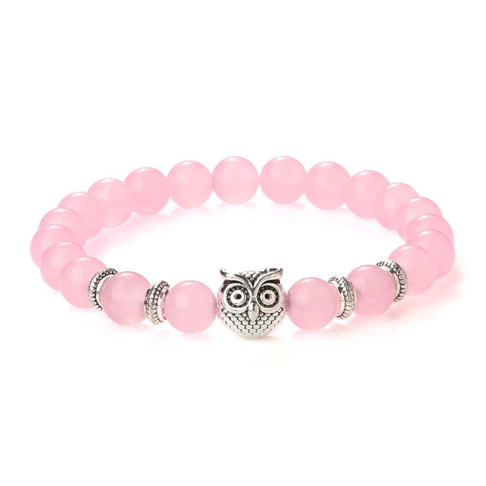 Natural Stone Beads Owl Bracelets Malachite Rock Lava Bangles Charm Strand Elastic Energy Yoga Buddha Jewelry For Women Men - Buddha bead​