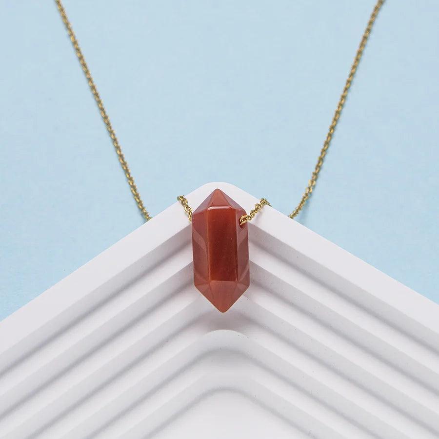 New creative crystal double pointed hexagon pendant jewelry natural stone stainless steel color preserving women's necklace - Buddha bead​