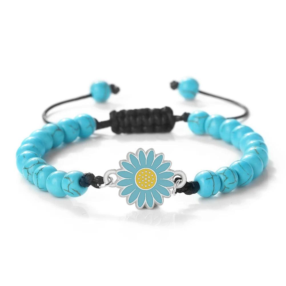 6mm Natural Stone Bracelets with Daisy Pendant Adjustable Braided Cord Symbolizes Purity and Joy Meaningful Gifts for Loved Ones - Buddha bead​