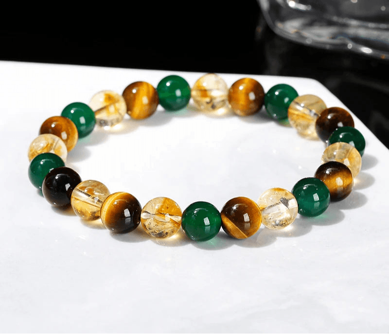 Change Better Natural Yellow Tiger Eye Stone Green Agate Citrine Mixed Bracelets Women Men Lucky Wealth Handmade Stretch Jewelry - Buddha bead​