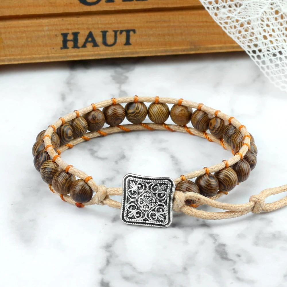 6mm Braided Rope Wood Beaded Bracelets Women Men Handmade Charm Tibetan Buddha Bangle Adjustable Yoga Meditation Fashion Jewelry - Buddha bead​