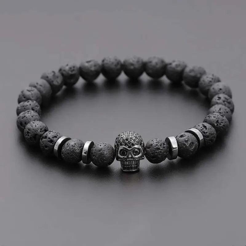 Black Eye Skull Hematite Bead Bracelet Men Classic Handmade 8mm Lava Stone Charm Bracelet For Men Jewelry Gift - Buddha bead​