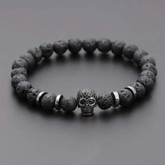 Black Eye Skull Hematite Bead Bracelet Men Classic Handmade 8mm Lava Stone Charm Bracelet For Men Jewelry Gift - Buddha bead​