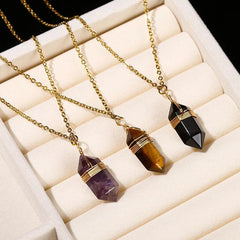Change Better Natural Pink Quartz Amethyst Hexagon Column Pendant Necklace Women Men Handmade Stainless Steel Chain Choker Gift - Buddha bead​