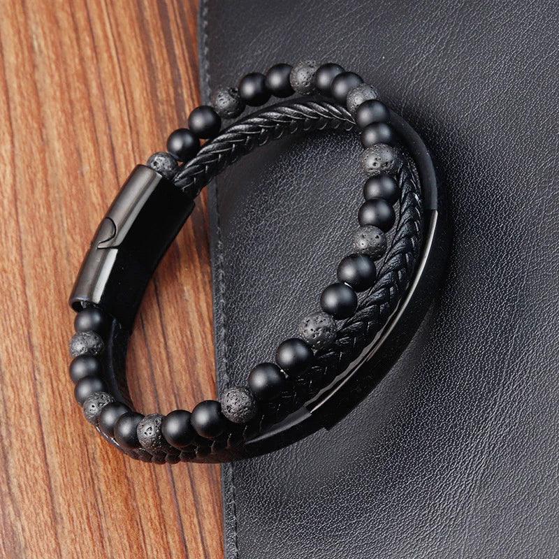 Charm Braid Rope Bracelet For Men Stainless Steel Magnetic Buckle Genuine Leather Bracelets & Bangles Male Female Jewelry - Buddha bead​