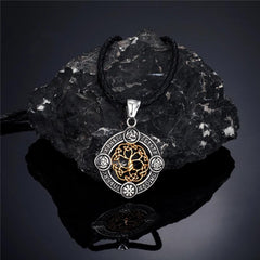 Never Fade Norse Rune Life Tree Necklace Men Gold Color Stainless Steel Pendant Valknut Trinity Male Lucky Amulet Viking Jewelry - Buddha bead​