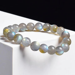 Natural Grey Labradorite Bracelets Flash Smooth Spectrolite Moonstone Round Elastic Beads Bracelet Genuine Natural Stone Jewelry - Buddha bead​