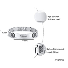 Stylish Waterproof Mens Bracelets,Free Engrave Carbon Fiber ID Tag Wristband,Trendy Jewelry Gifts to Dad Husband - Buddha bead​