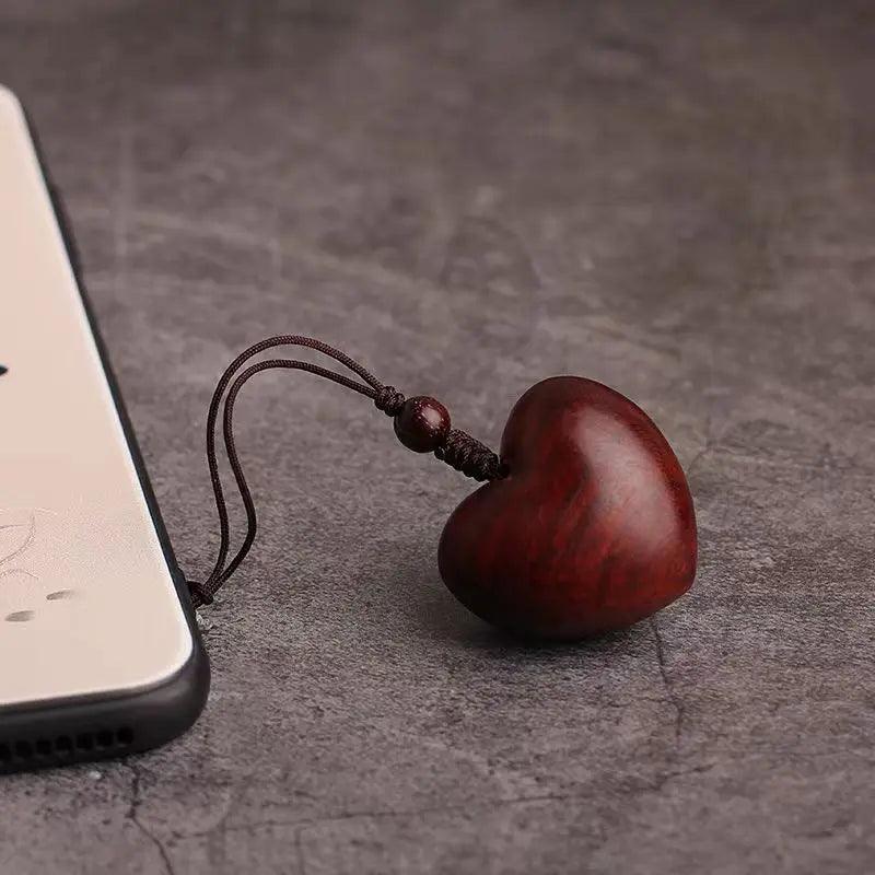 Creative Simple Rosewood Red Love Woman Mobile Phone Chain Hand-woven Solid Wood Car Key Chain Couple Gifts - Buddha bead​