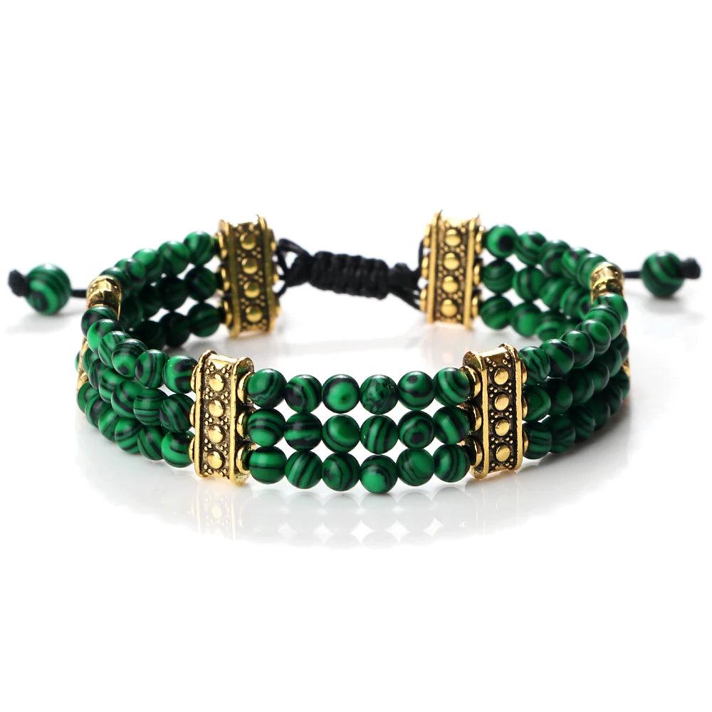Natural Stone Beads Bracelet 4mm Malachite Black Lava Yoga Energy Hot Couple For Women Men Jewelry Braided Rope Knot Bangle Gift - Buddha bead​