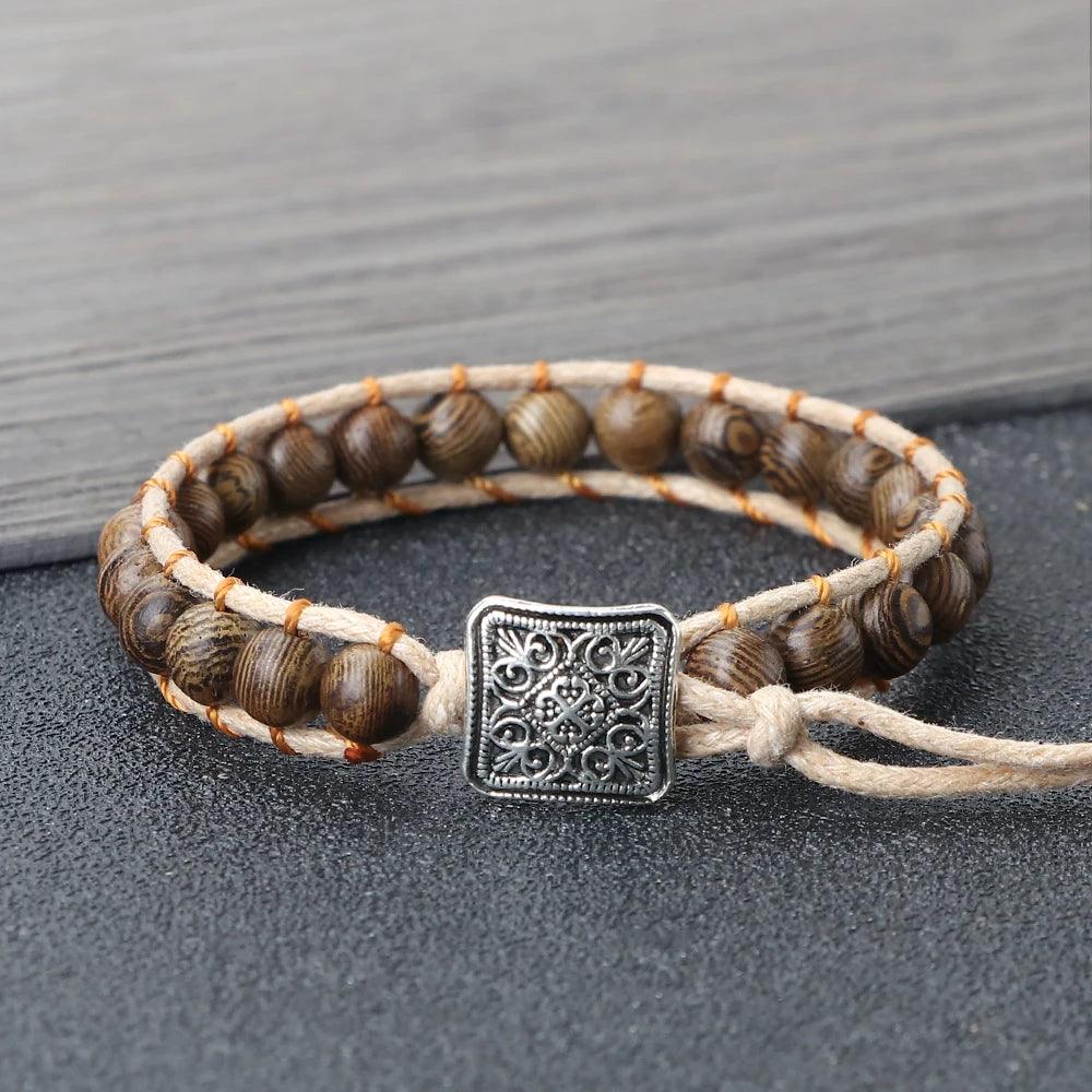 6mm Braided Rope Wood Beaded Bracelets Women Men Handmade Charm Tibetan Buddha Bangle Adjustable Yoga Meditation Fashion Jewelry - Buddha bead​