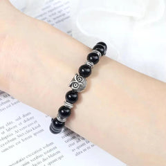 Natural Stone Beads Owl Bracelets Malachite Rock Lava Bangles Charm Strand Elastic Energy Yoga Buddha Jewelry For Women Men - Buddha bead​