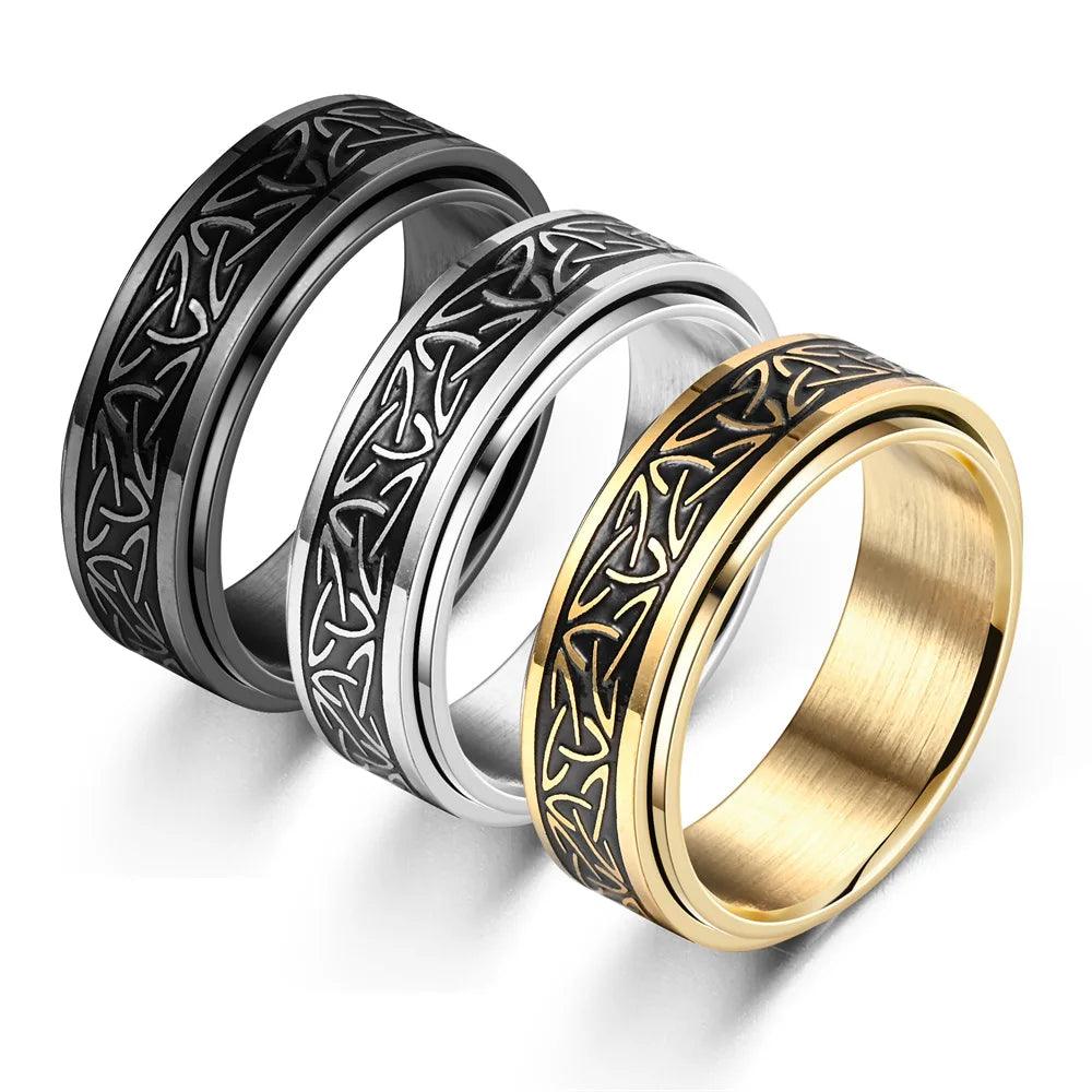 Viking Celtic Knot Rune Rings For Men Rotating Stainless Steel Anti Stress Anxiety Relife Spinning Ring Anillo Antiestres - Buddha bead​