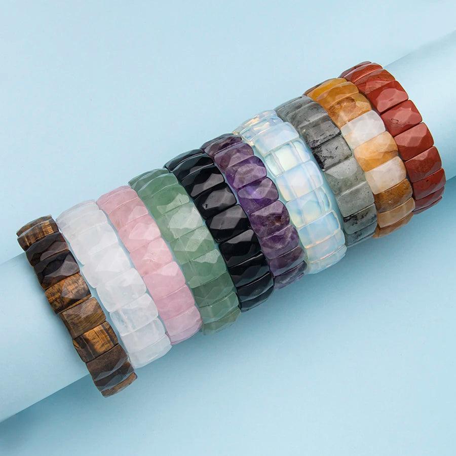 1pc creative overbearing punk Gothic retro natural stone crystal Obsidian tiger eye Rectangular hand row for women and men - Buddha bead​