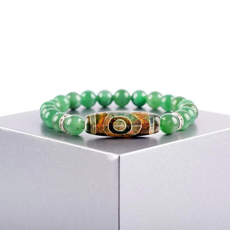 Natural Green Dongling Three-eyed Dzi Beads Bracelet Women Tibetan Buddha Agate Prayer Meditation Wish Jewelry for Man Gift - Buddha bead​