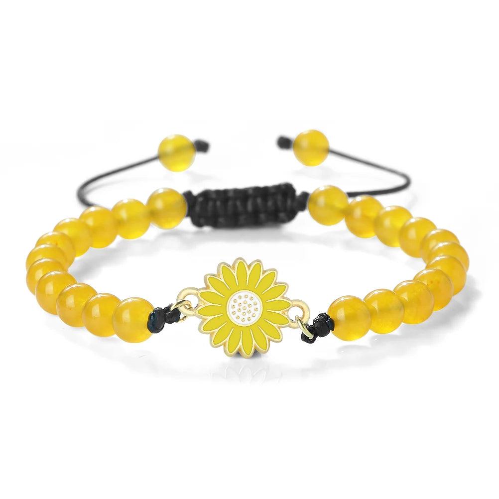 6mm Natural Stone Bracelets with Daisy Pendant Adjustable Braided Cord Symbolizes Purity and Joy Meaningful Gifts for Loved Ones - Buddha bead​