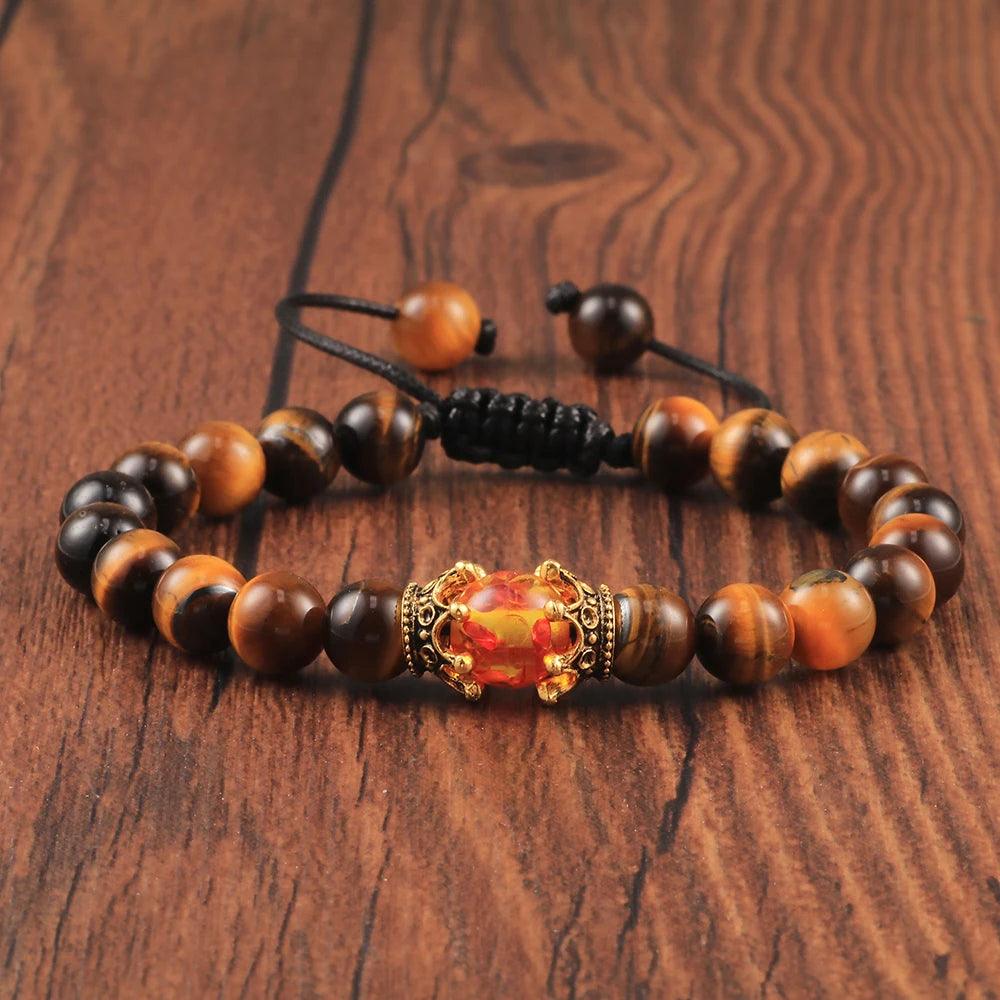 Black Volcanic Crown Bracelet Charm Tiger Eye Beads Lava Rock Bracelet For Men Women Braided Bracelets Handmade Jewelry Pulseira - Buddha bead​
