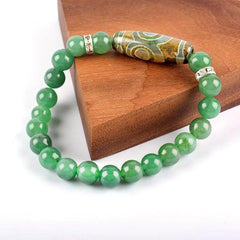 Natural Green Dongling Three-eyed Dzi Beads Bracelet Women Tibetan Buddha Agate Prayer Meditation Wish Jewelry for Man Gift - Buddha bead​