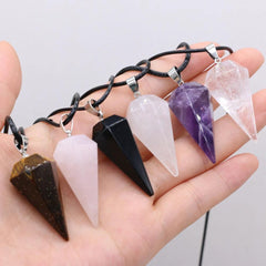 Natural Stone Amethysts Healing Pendulum,Gem Reiki Heal for Divination Cone Crystal Amulet Pendant Women Necklace Jewelry - Buddha bead​