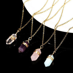 Change Better Natural Pink Quartz Amethyst Hexagon Column Pendant Necklace Women Men Handmade Stainless Steel Chain Choker Gift - Buddha bead​