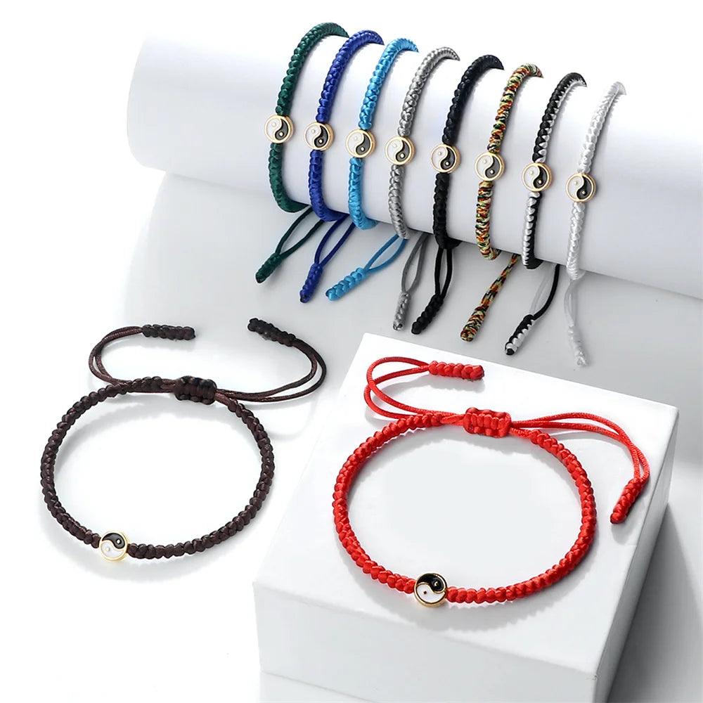 Yin Yang Tai Chi Gossip Bracelet Adjustable Black White Baided Rope Bangles for Women Men Jewelry Fashion Couple Bracelets Gifts - Buddha bead​